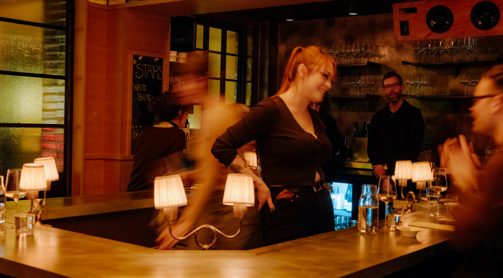 The bar at Stars wine bar, New York City, USA.