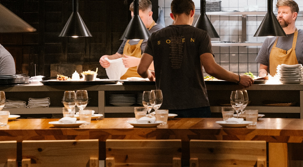 Kitchen view at restaurant Solen, Stockholm, Sweden.