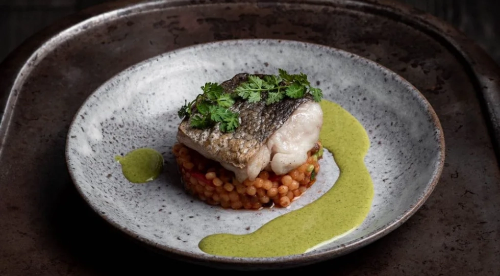 Dish at restaurant Sain, Nantes, France.