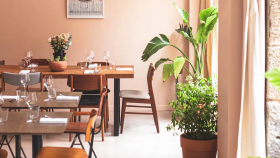 Interior of restaurant Les Cadets, Nantes, France.