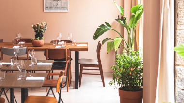 Interior of restaurant Les Cadets, Nantes, France.
