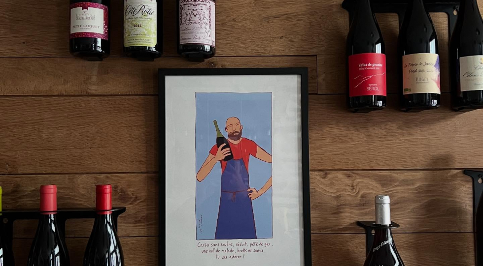Wine wall at wine bar Divine Comédie, Nantes, France.