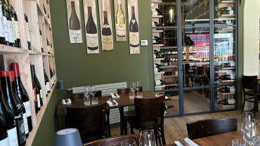 Interior of restaurant and wine bar Les Bouteilles, Nantes, France.