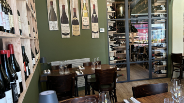 Interior of restaurant and wine bar Les Bouteilles, Nantes, France.