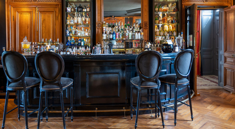 The bar of Table du Marquis at Château de Maubreuil, Carquefou, France.