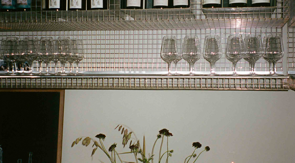 Bar shelves at With Others Brooklyn, New York, USA.