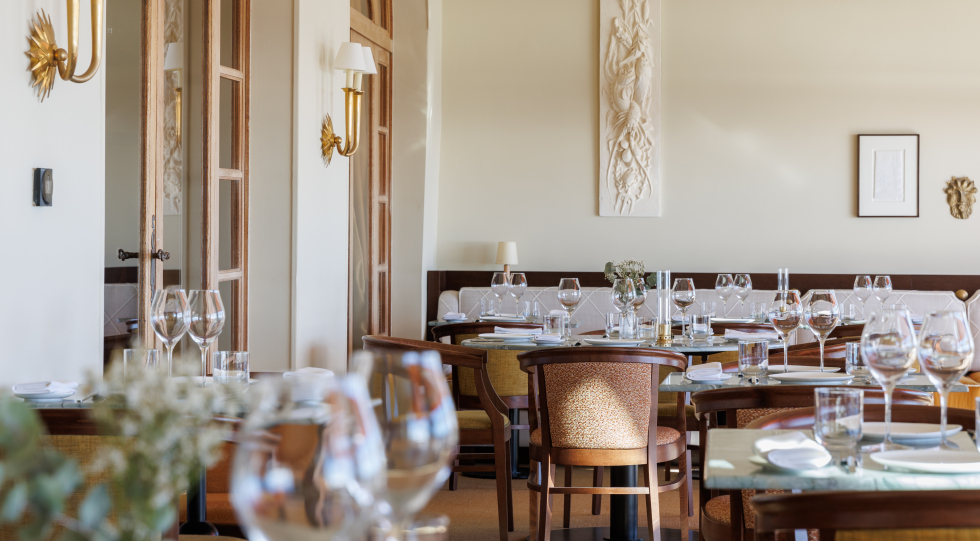 Interior of restaurant La Rascasse, Hyères, France.
