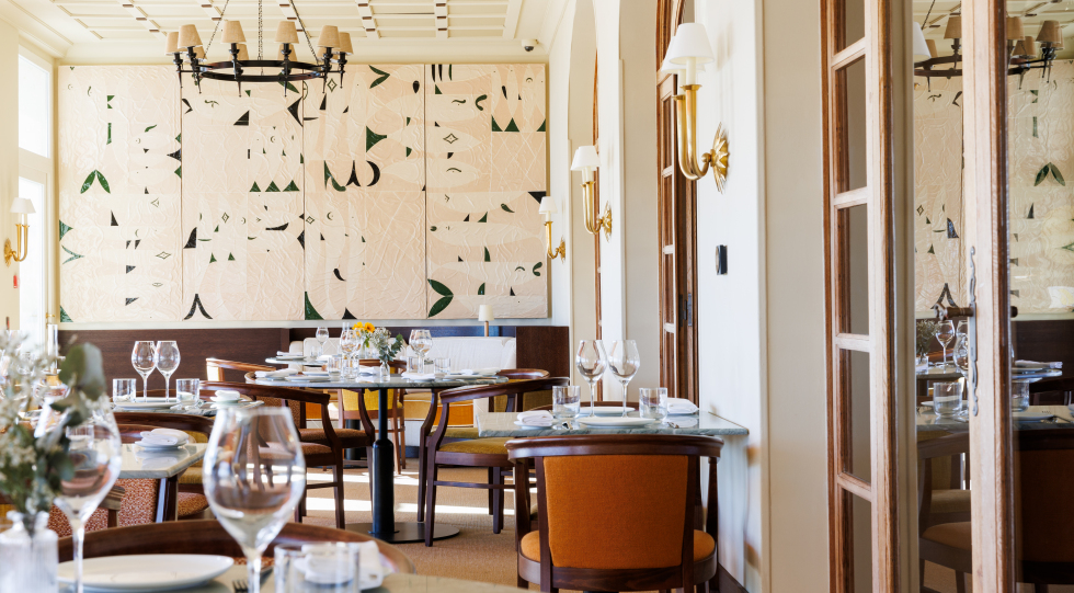 Interior of restaurant La Rascasse, Hyères, France.