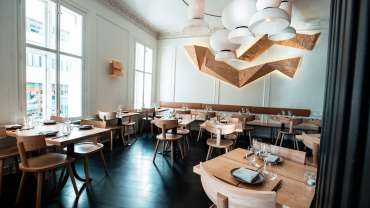 The dining room at Nordic-Asian fusian restaurant Happolati in Oslo, Norway.