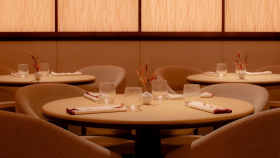 Interior of Bonheur by Matt Abé restaurant, London, UK.