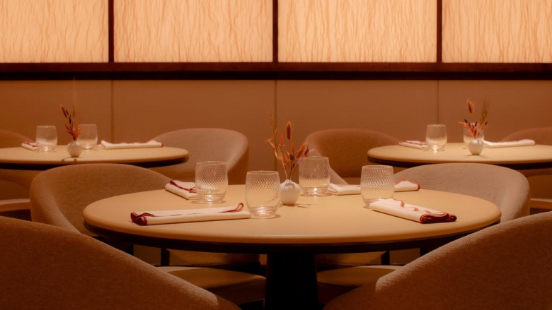Interior of Bonheur by Matt Abé restaurant, London, UK.