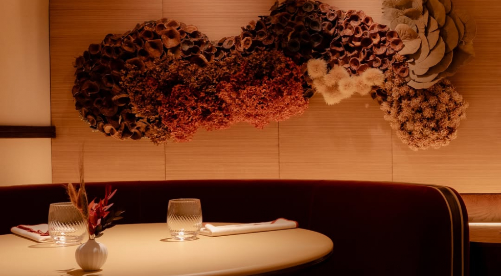 Interior of Bonheur by Matt Abé restaurant, London, UK.