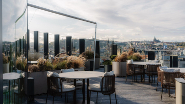 Terrace at Reason restaurant, Prague, Czech Republic.