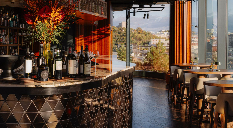 Rooftop entrace at Reason restaurant, Prague, Czech Republic.