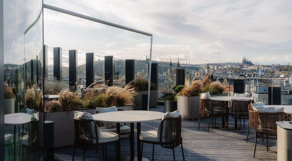 Terrace at Reason restaurant, Prague, Czech Republic.