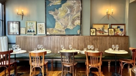 Interior of Cloth Restaurant, London, UK.