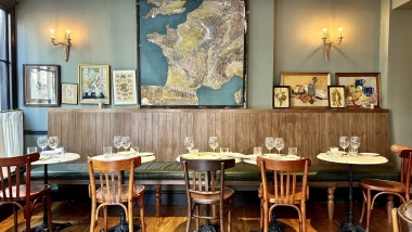 Interior of Cloth Restaurant, London, UK.