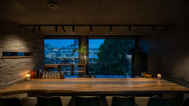 Interior of restaurant Pebble, Osaka, Japan.