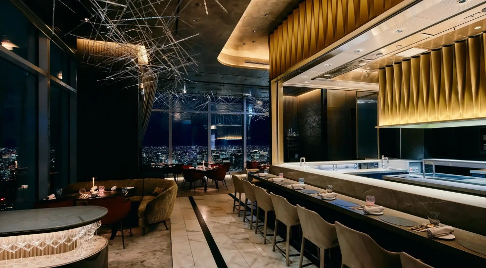 Interior of restaurant Kei Collection Paris, Tokyo, Japan.