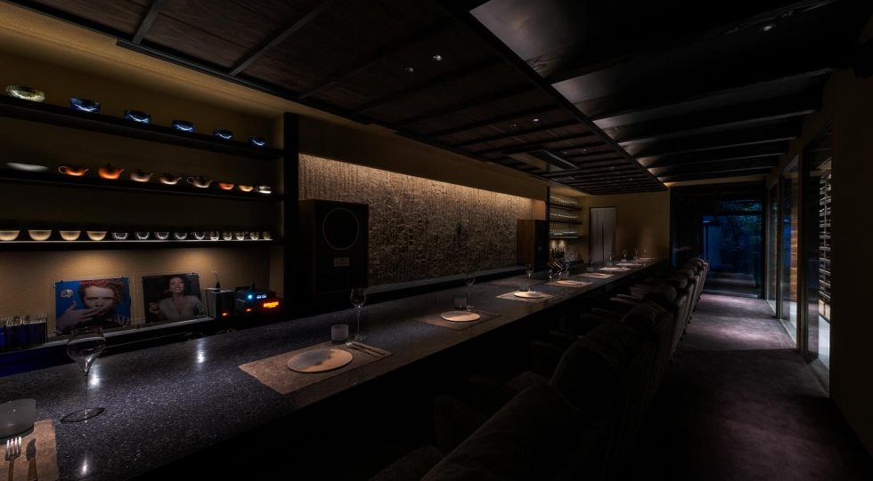 Interior of wine bar Ueru, Kyoto, Japan.