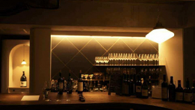 Interior of Wine Bar M emme, Kyoto, Japan.