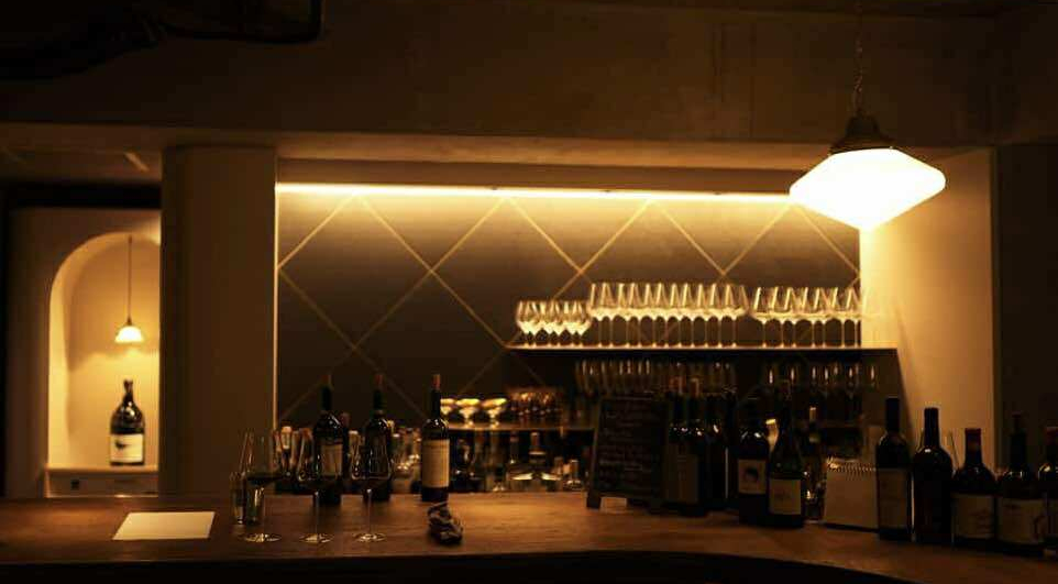 Interior of Wine Bar M emme, Kyoto, Japan.