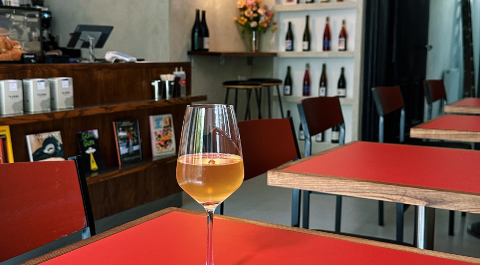 Table view at wine bar Monu, Berlin, Germany.