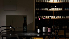 Interior of Le Pré Wine Bar, Düsseldorf, Germany.