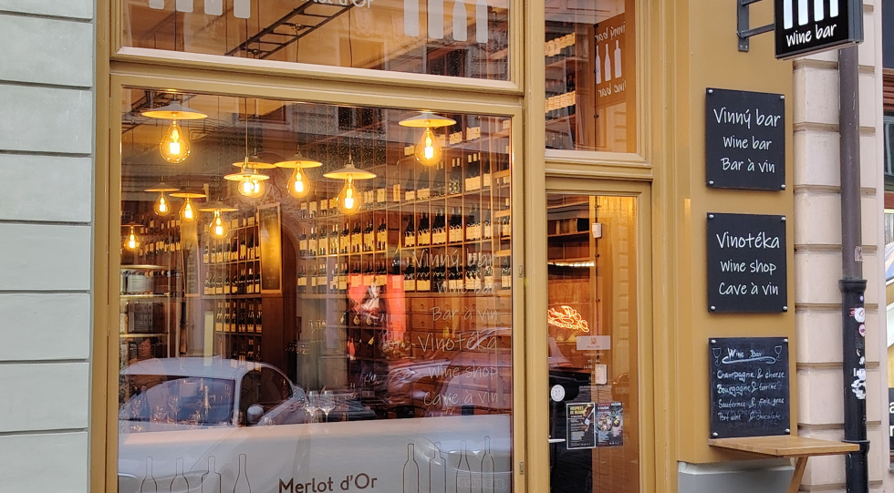 Merlot D'Or Wine Bar, a wine bar in Prague, Czech Republic.
