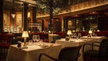 Dining tables at L'Avventura restaurant in Stockholm, Sweden.